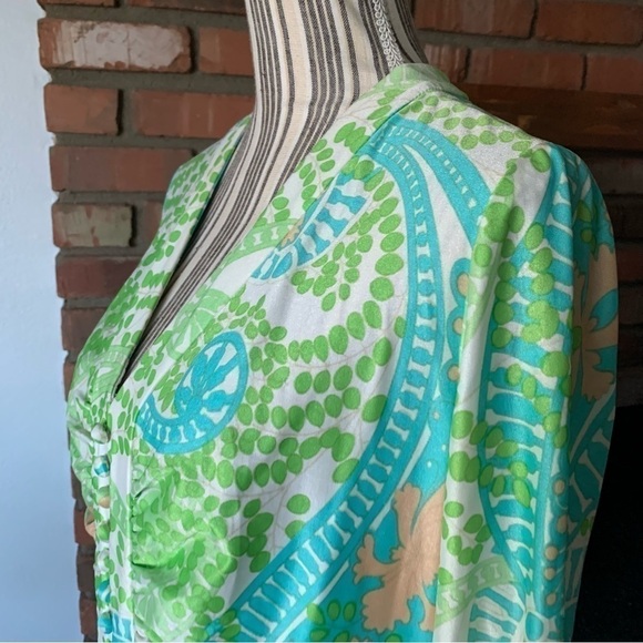 VTG Rona New York by Saks Fifth Avenue Green Retro Paisley Flower Maxi Dress - Picture 6 of 10